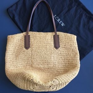 J.Crew leather and straw market tote bag